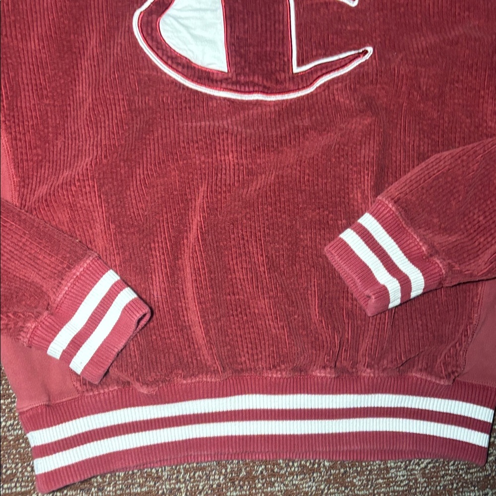 Vintage Champion crewneck sweatshirt red burgundy corduroy velvet men’s Large - Picture 5 of 12
